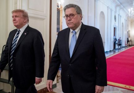 President Trump and William Barr Walk Almost Hand-in-Hand Down a Hall