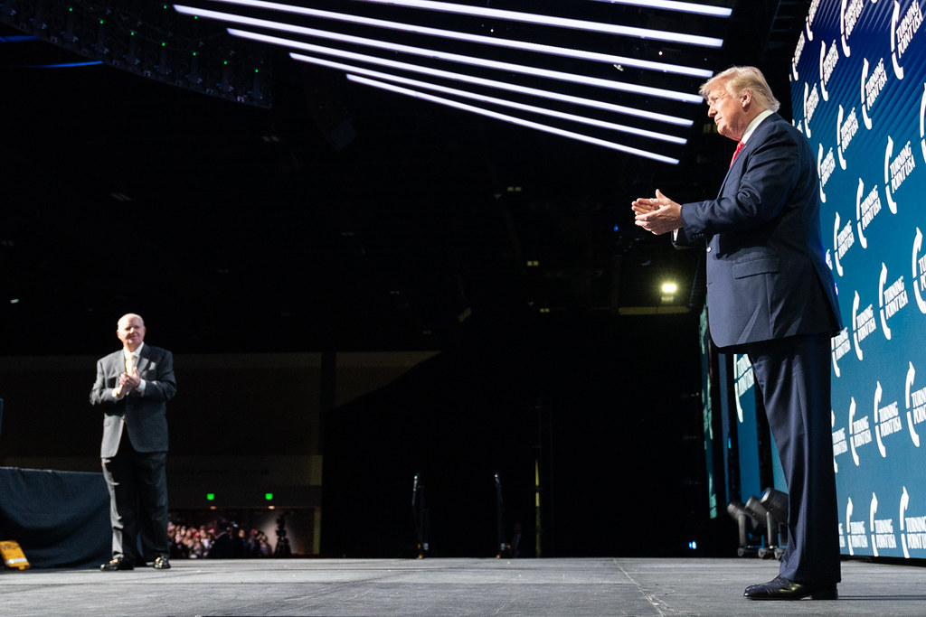 President Donald J. Trump is introduced on stage by radio personality Rush Limbaugh Saturday, Dec. 21, 2019